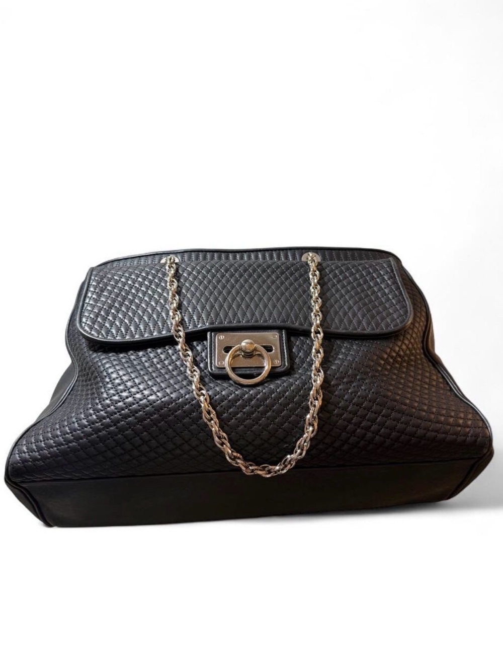 Ann Taylor Quilted Black Shoulder Bag with Silver Chain